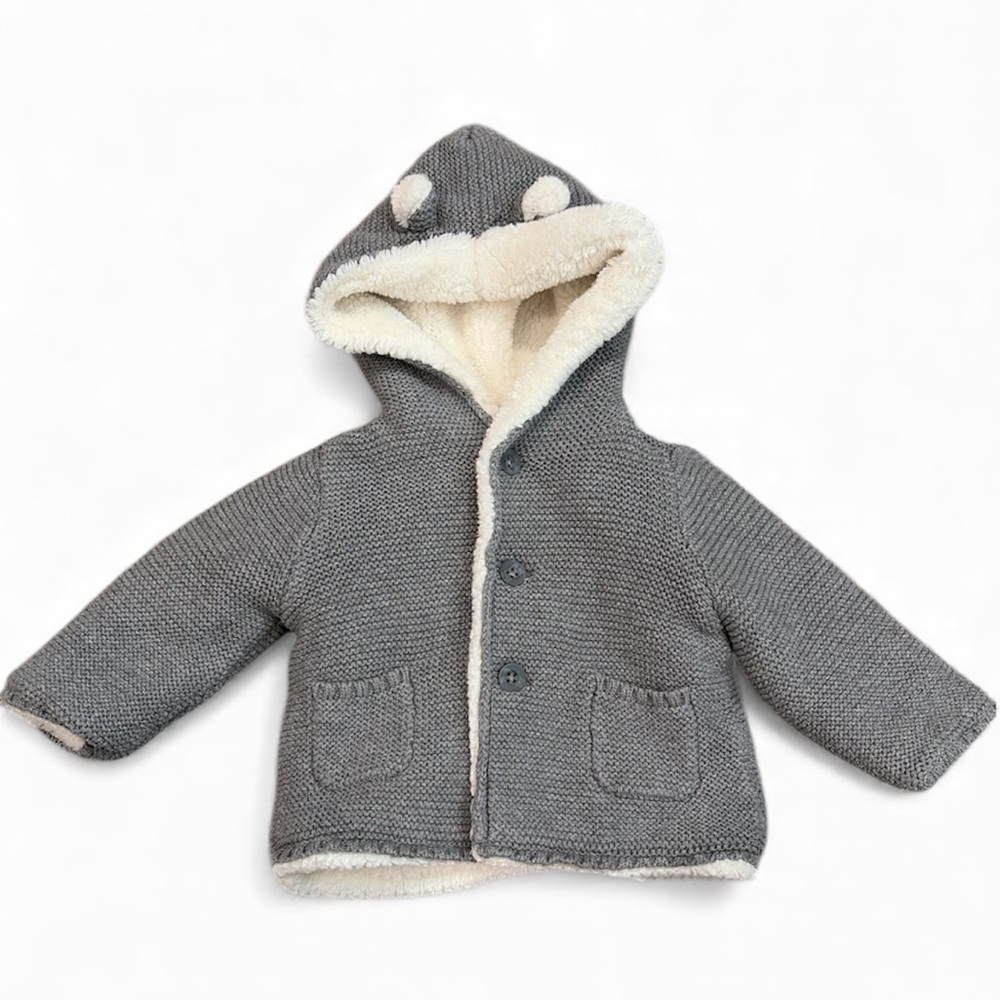 Carter's Sherpa-lined Hooded Baby Bear Knit Jacket Sz 6mos